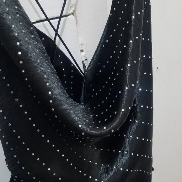NWT JEWEL SATIN EFFECT BLACK RHINESTONE DRESS - Picture 9 of 11